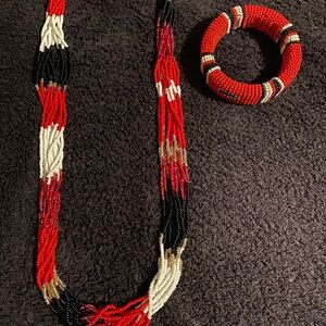 handmade Maasai beaded bangle bracelet & a multi-strand seed bead necklace